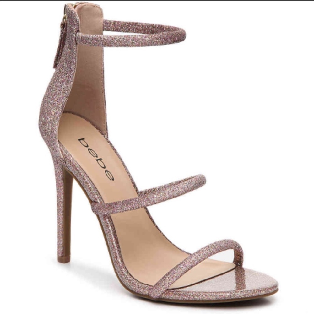 Bebe Pink Glittery Berdine Strappy Stiletto 8 1/2
